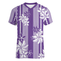 Hawaii Kakau Tribal Women V-Neck T-Shirt With Purple Tiare LT05 Female Purple - Polynesian Pride