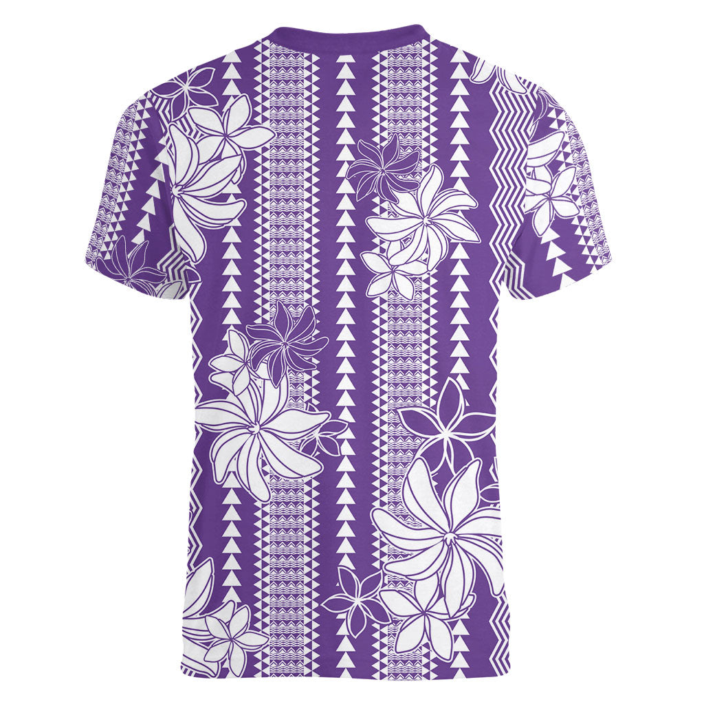 Hawaii Kakau Tribal Women V-Neck T-Shirt With Purple Tiare LT05 - Polynesian Pride