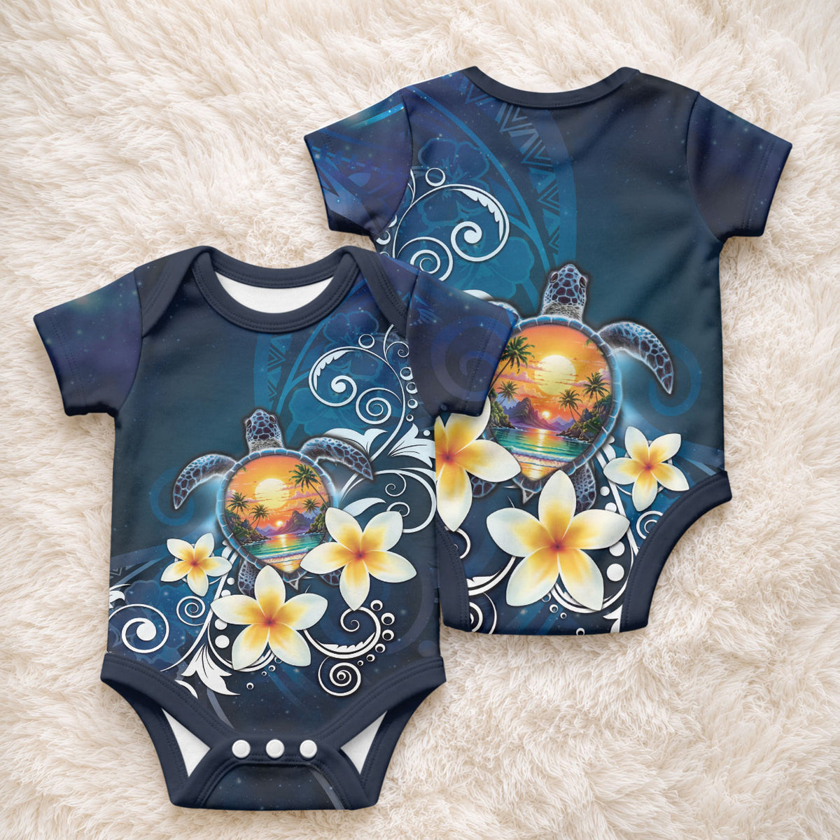 Hawaii Honu Baby Onesie Polynesian Curves Plumeria