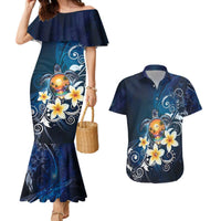 Hawaii Honu Couples Matching Mermaid Dress and Hawaiian Shirt Polynesian Curves Plumeria LT05 Navy - Polynesian Pride