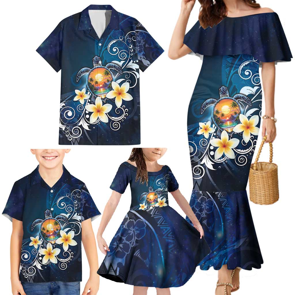 Hawaii Honu Family Matching Mermaid Dress and Hawaiian Shirt Polynesian Curves Plumeria LT05 - Polynesian Pride