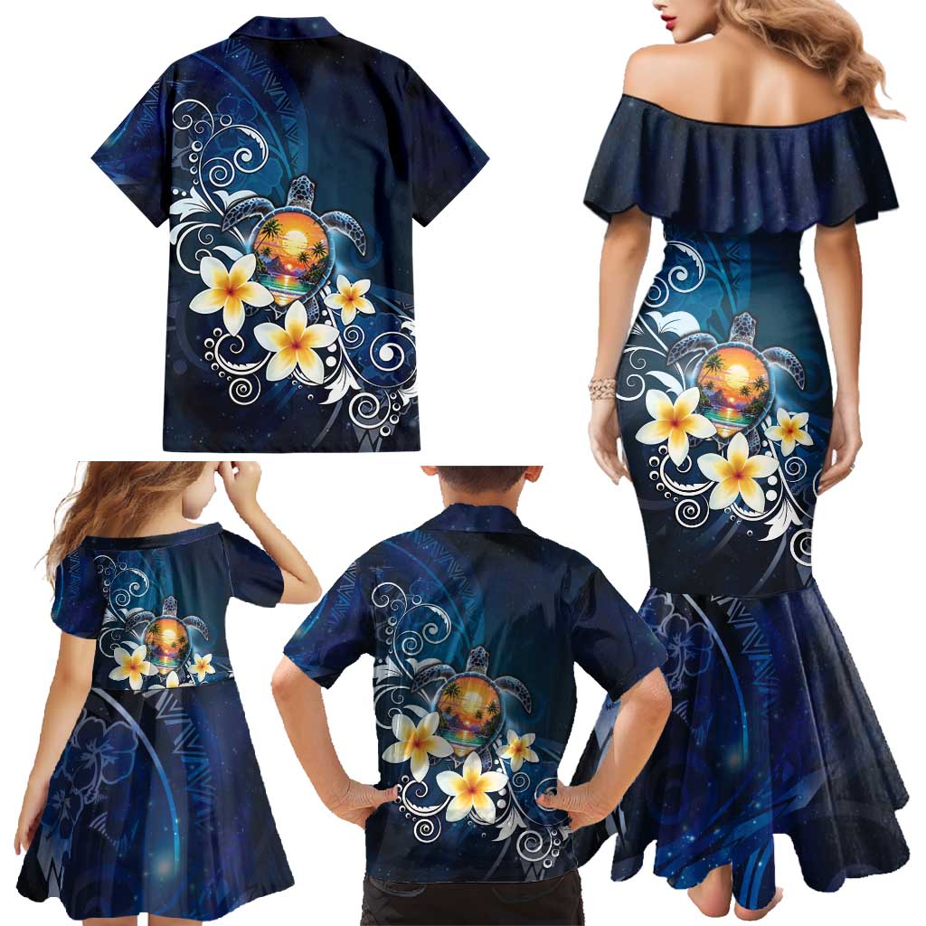 Hawaii Honu Family Matching Mermaid Dress and Hawaiian Shirt Polynesian Curves Plumeria LT05 - Polynesian Pride