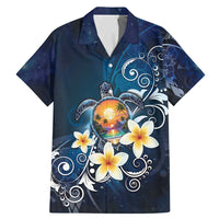Hawaii Honu Family Matching Mermaid Dress and Hawaiian Shirt Polynesian Curves Plumeria LT05 Dad's Shirt - Short Sleeve Navy - Polynesian Pride