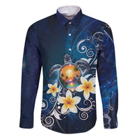Hawaii Honu Family Matching Off The Shoulder Long Sleeve Dress and Hawaiian Shirt Polynesian Curves Plumeria LT05 Dad's Shirt - Long Sleeve Navy - Polynesian Pride