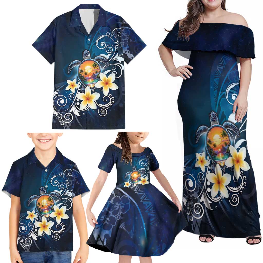 Hawaii Honu Family Matching Off Shoulder Maxi Dress and Hawaiian Shirt Polynesian Curves Plumeria LT05 - Polynesian Pride