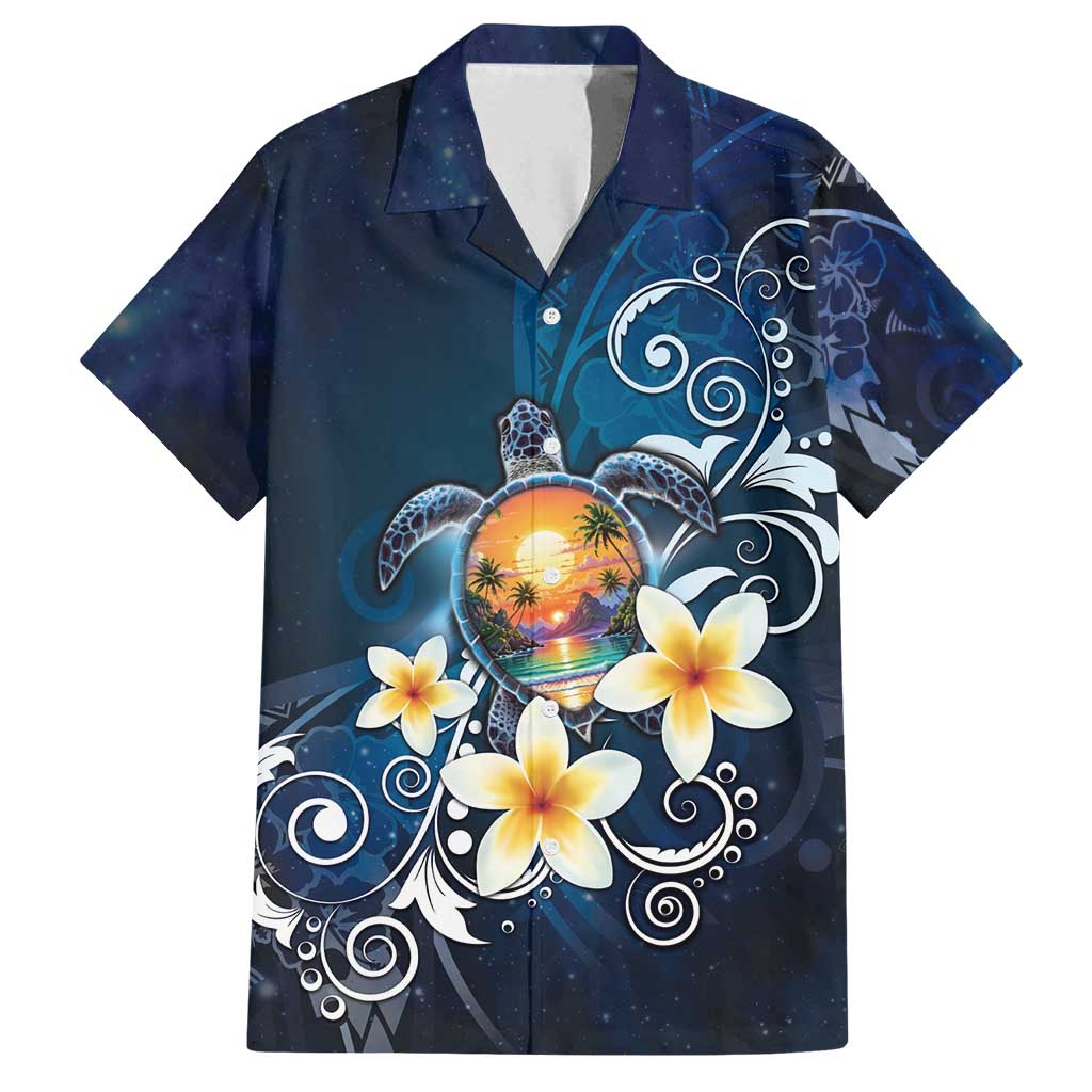 Hawaii Honu Family Matching Off Shoulder Maxi Dress and Hawaiian Shirt Polynesian Curves Plumeria LT05 Dad's Shirt - Short Sleeve Navy - Polynesian Pride