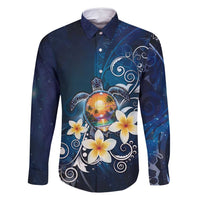Hawaii Honu Family Matching Off Shoulder Maxi Dress and Hawaiian Shirt Polynesian Curves Plumeria LT05 Dad's Shirt - Long Sleeve Navy - Polynesian Pride