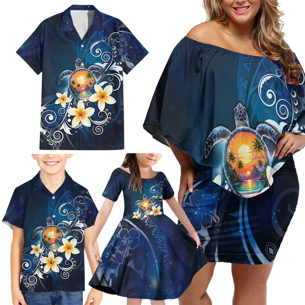 Hawaii Honu Family Matching Off Shoulder Short Dress and Hawaiian Shirt Polynesian Curves Plumeria LT05 - Polynesian Pride