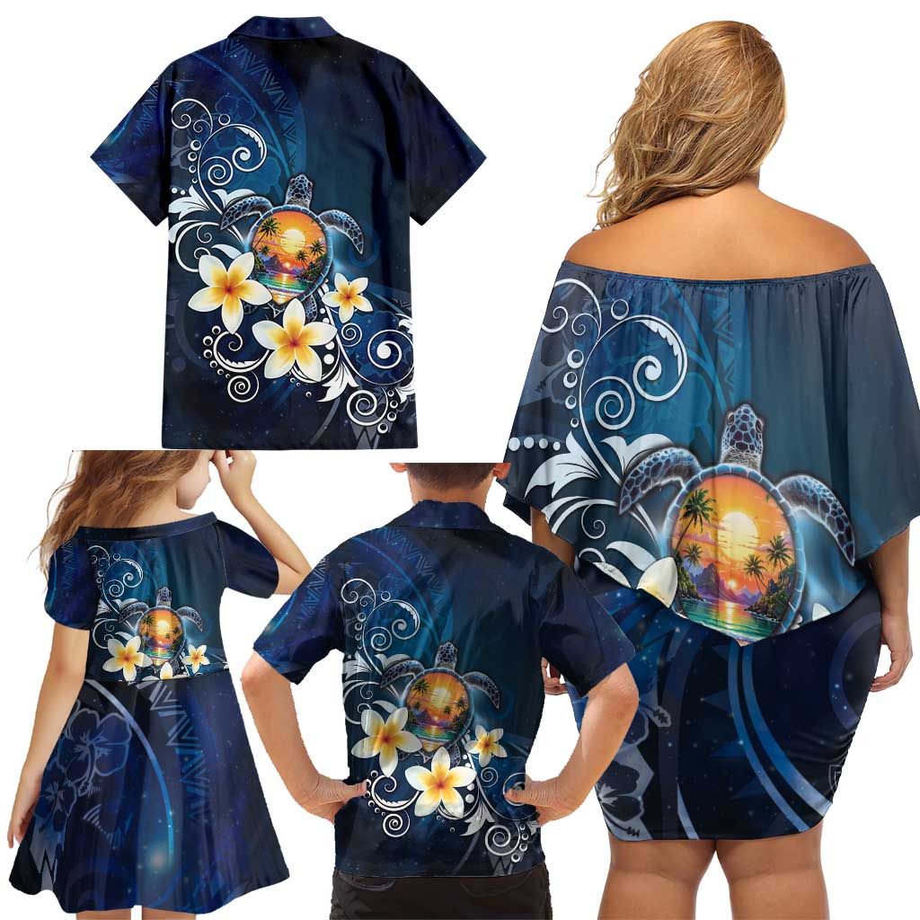 Hawaii Honu Family Matching Off Shoulder Short Dress and Hawaiian Shirt Polynesian Curves Plumeria LT05 - Polynesian Pride