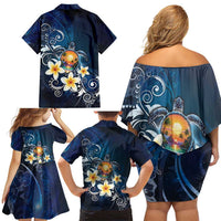 Hawaii Honu Family Matching Off Shoulder Short Dress and Hawaiian Shirt Polynesian Curves Plumeria LT05 - Polynesian Pride