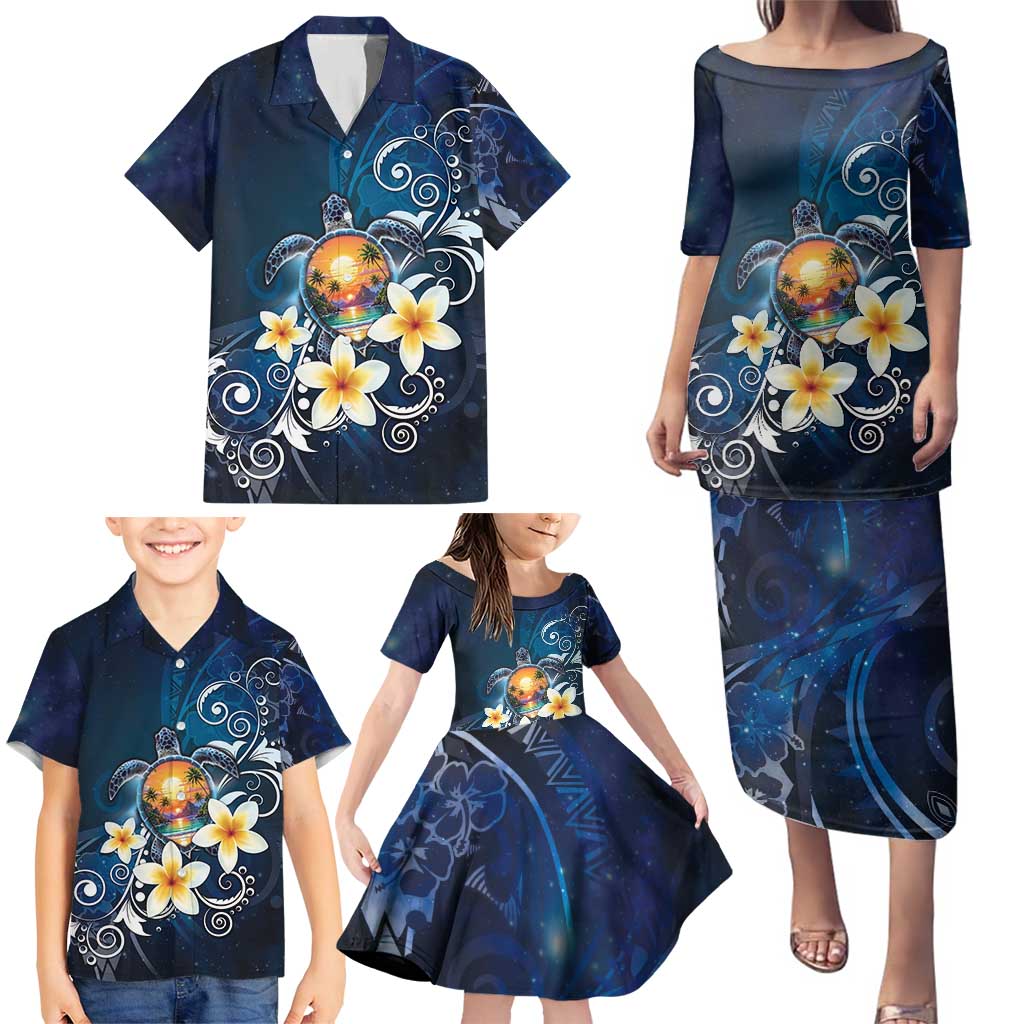 Hawaii Honu Family Matching Puletasi and Hawaiian Shirt Polynesian Curves Plumeria LT05 - Polynesian Pride