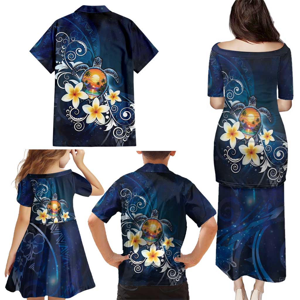 Hawaii Honu Family Matching Puletasi and Hawaiian Shirt Polynesian Curves Plumeria LT05 - Polynesian Pride