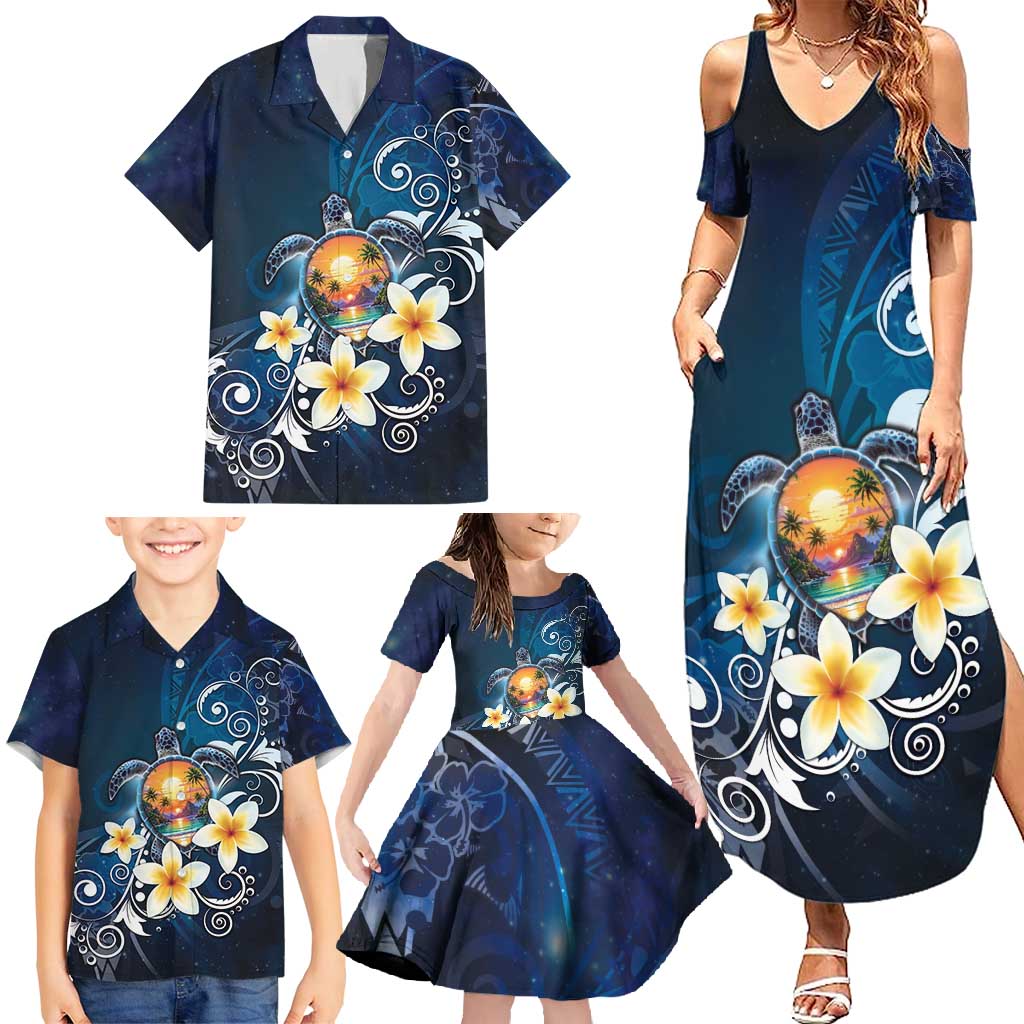 Hawaii Honu Family Matching Summer Maxi Dress and Hawaiian Shirt Polynesian Curves Plumeria LT05 - Polynesian Pride