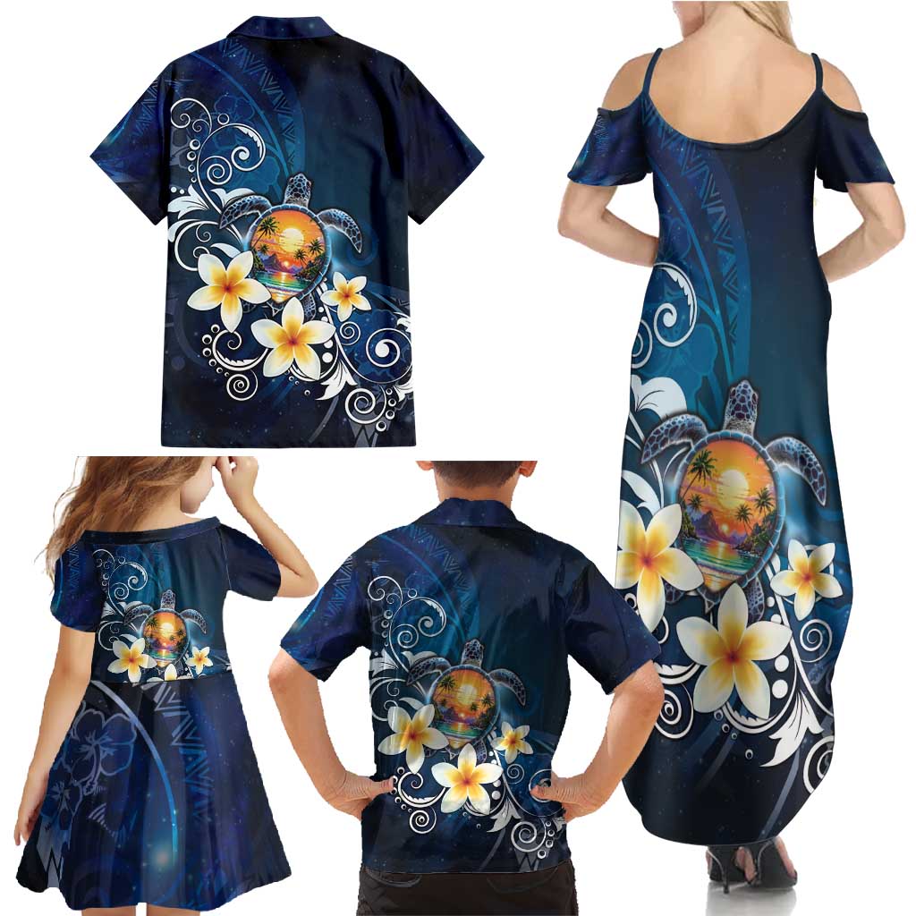 Hawaii Honu Family Matching Summer Maxi Dress and Hawaiian Shirt Polynesian Curves Plumeria LT05 - Polynesian Pride