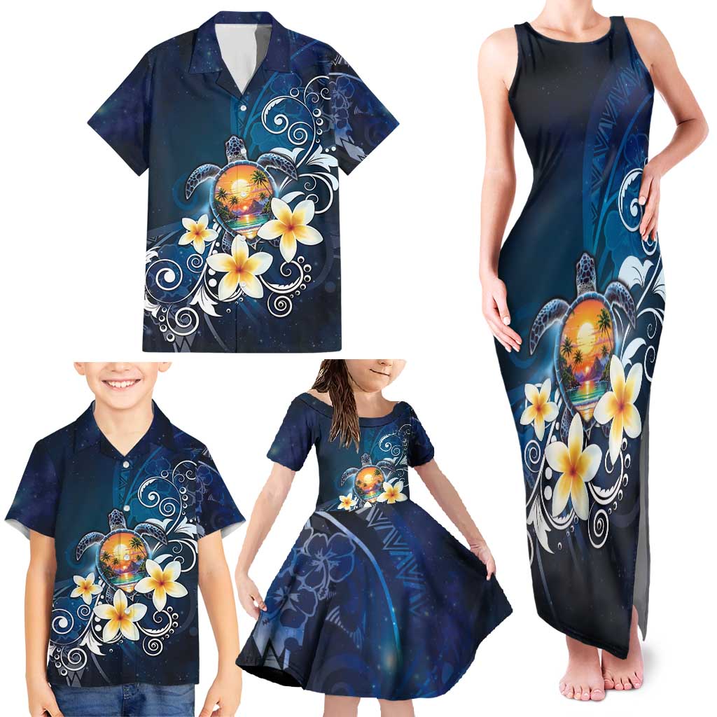 Hawaii Honu Family Matching Tank Maxi Dress and Hawaiian Shirt Polynesian Curves Plumeria LT05 - Polynesian Pride