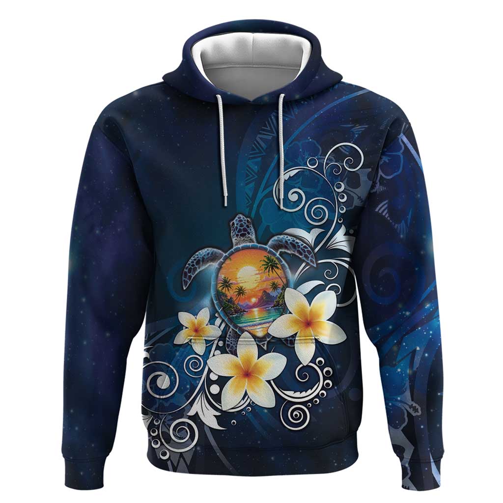 Hawaii Honu Hoodie Polynesian Curves Plumeria LT05 Pullover Hoodie Navy - Polynesian Pride