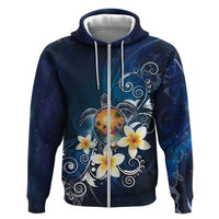 Hawaii Honu Hoodie Polynesian Curves Plumeria LT05 Zip Hoodie Navy - Polynesian Pride