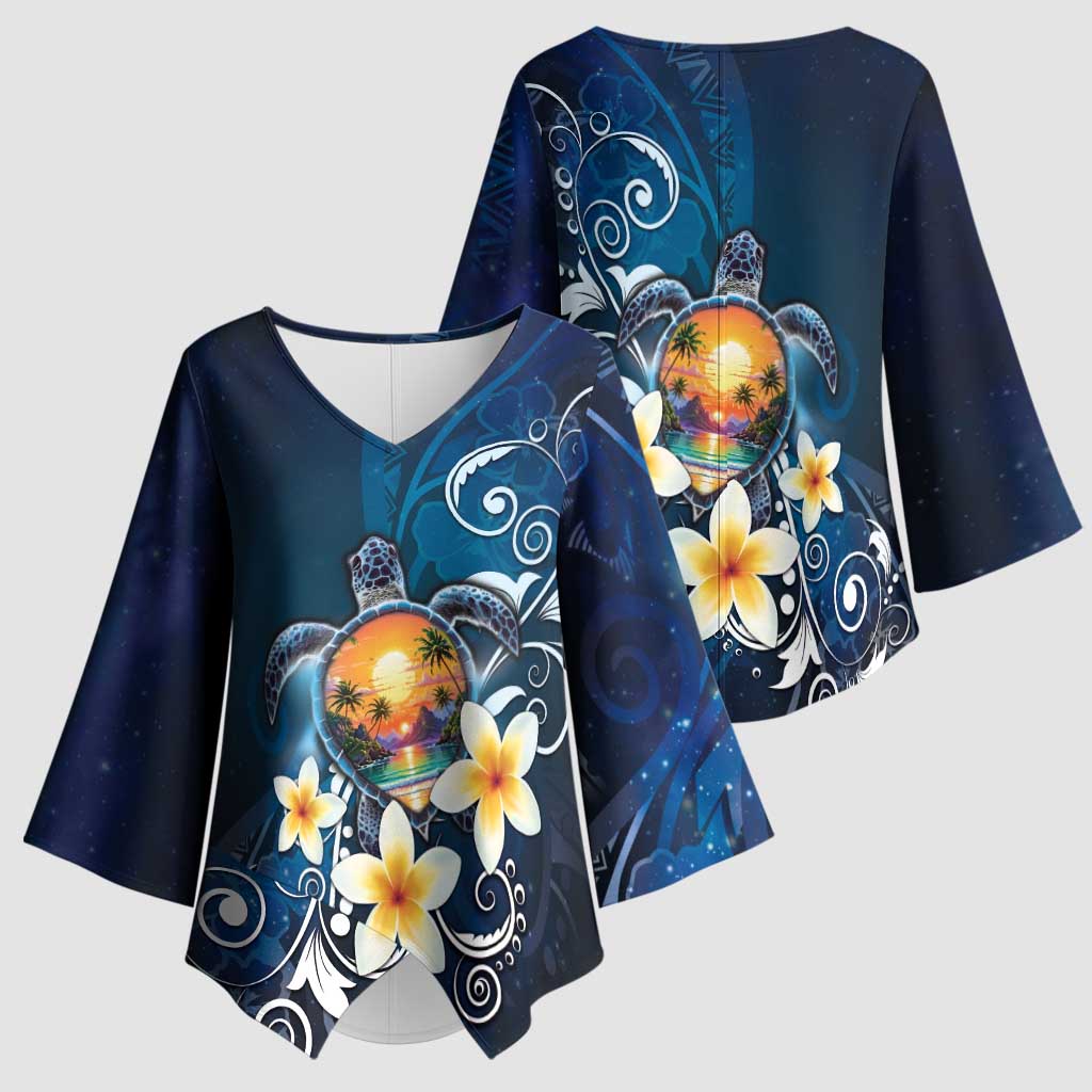 Hawaii Honu Kimono Sleeve Blouse Polynesian Curves Plumeria - Polynesian Pride