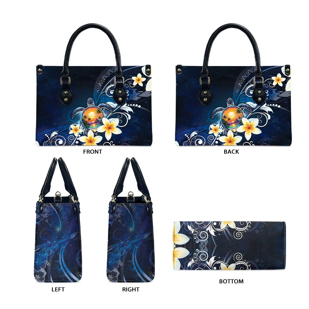 Hawaii Honu Leather Bag Polynesian Curves Plumeria - Polynesian Pride