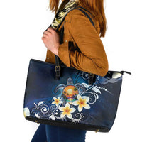 Hawaii Honu Leather Tote Bag Polynesian Curves Plumeria LT05 Navy - Polynesian Pride