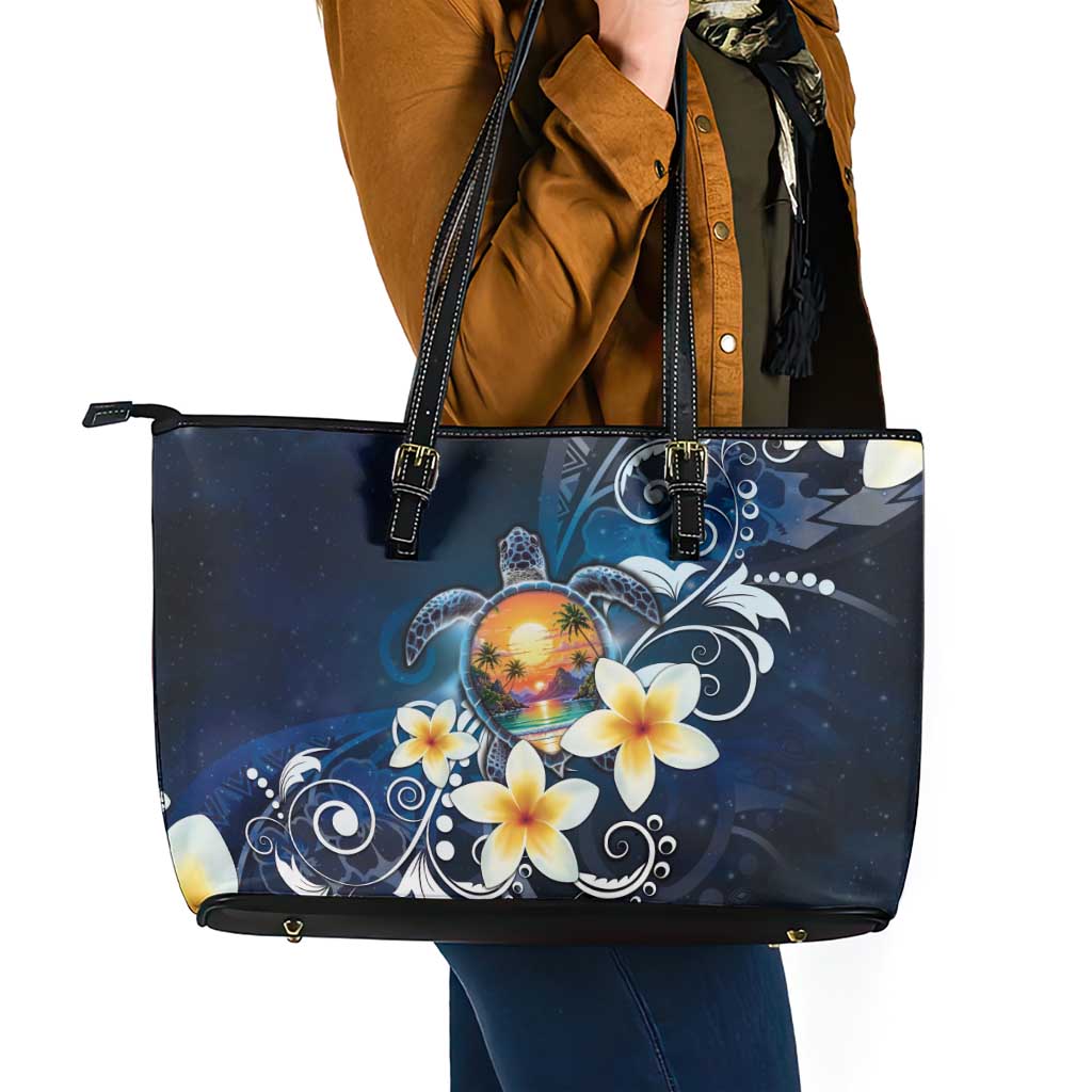 Hawaii Honu Leather Tote Bag Polynesian Curves Plumeria LT05 - Polynesian Pride