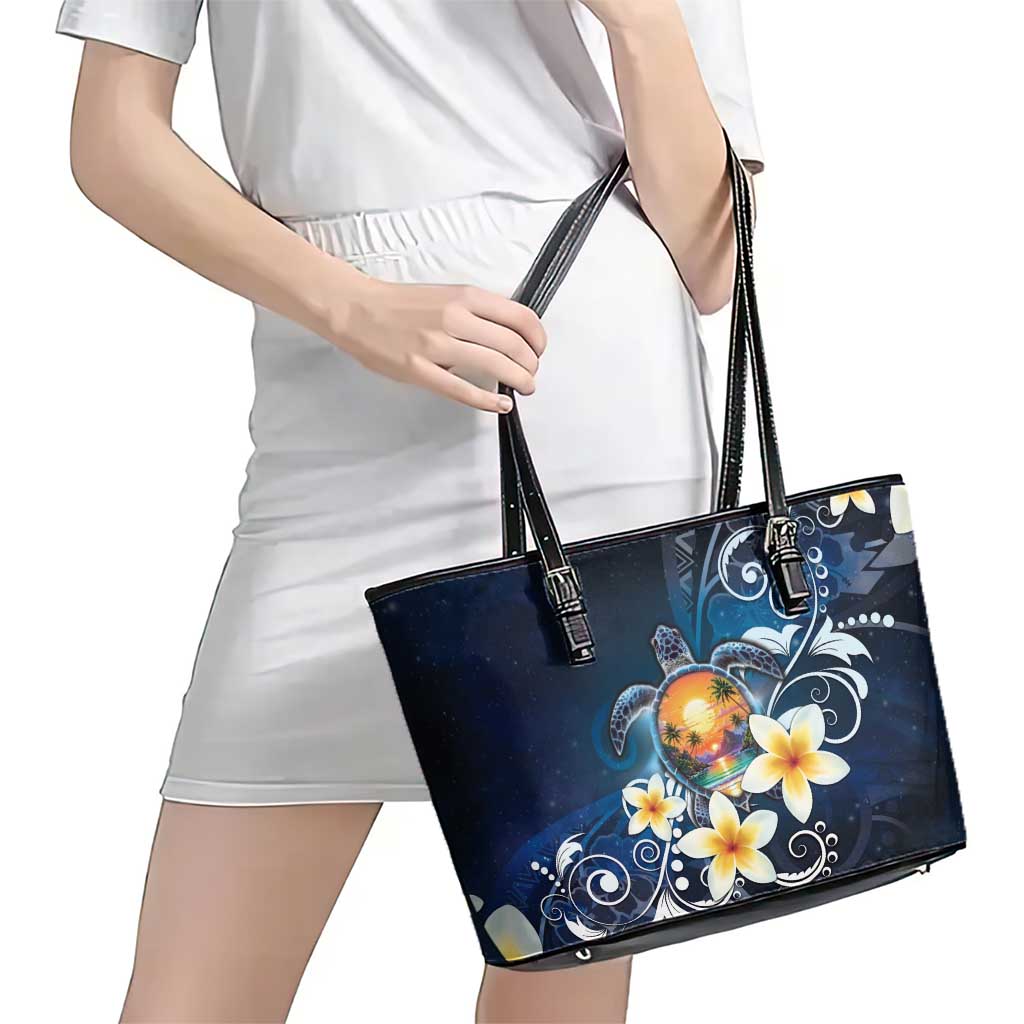 Hawaii Honu Leather Tote Bag Polynesian Curves Plumeria LT05 - Polynesian Pride