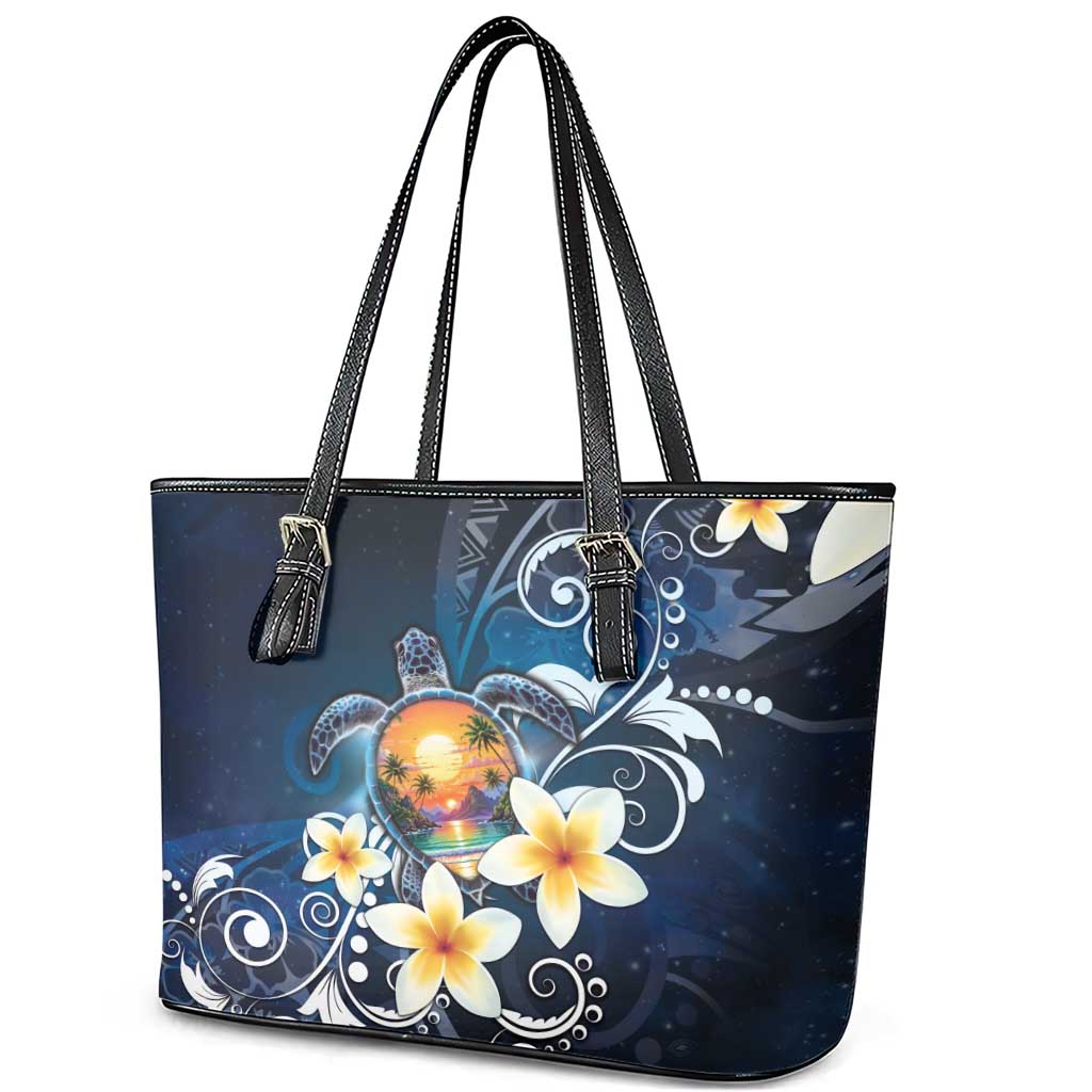 Hawaii Honu Leather Tote Bag Polynesian Curves Plumeria LT05 - Polynesian Pride
