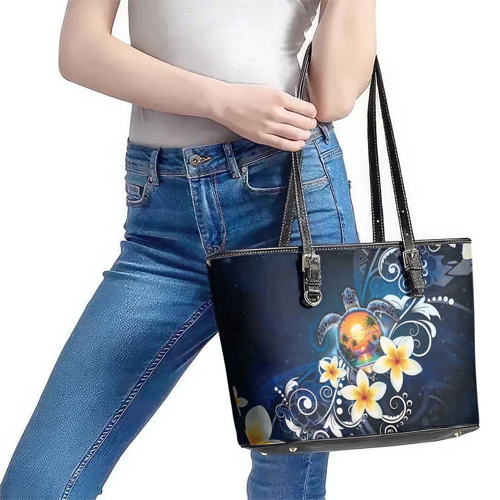 Hawaii Honu Leather Tote Bag Polynesian Curves Plumeria LT05 - Polynesian Pride
