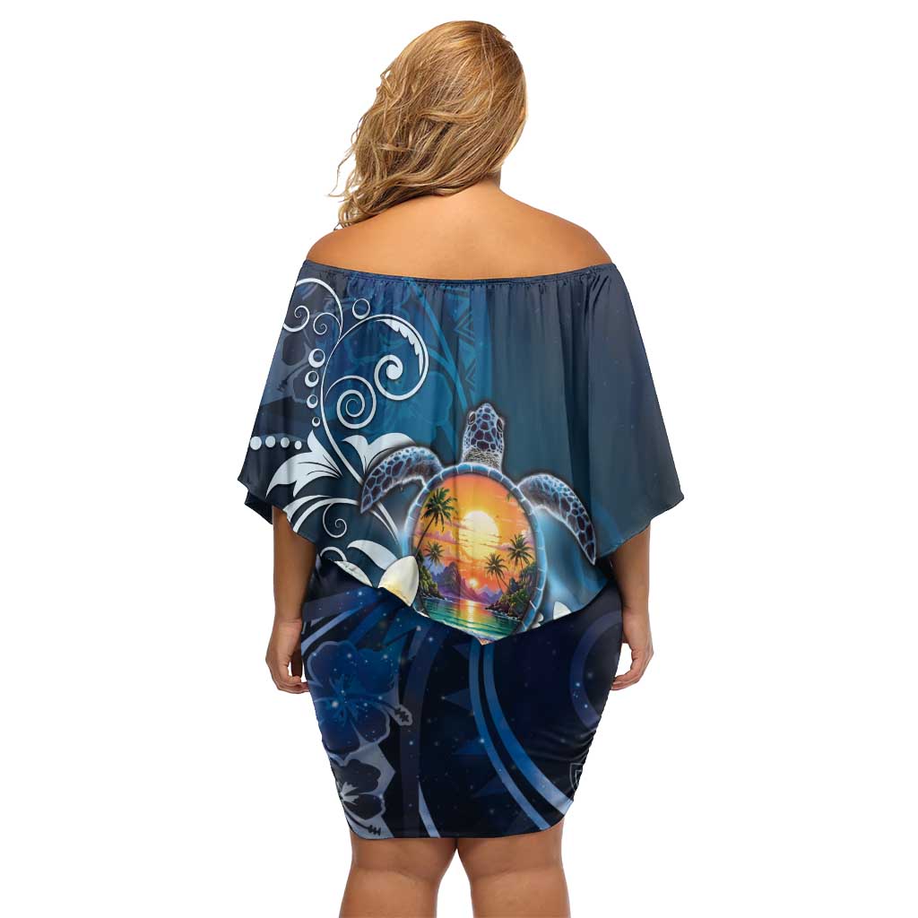 Hawaii Honu Off Shoulder Short Dress Polynesian Curves Plumeria - Polynesian Pride