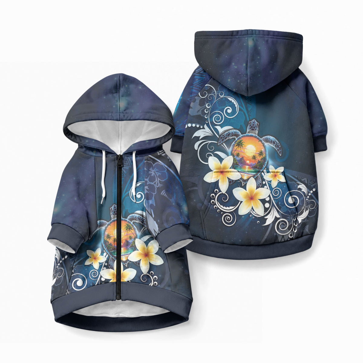 Hawaii Honu Pet Hoodie Polynesian Curves Plumeria