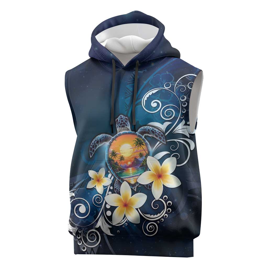 Hawaii Honu Sleeveless Hoodie Polynesian Curves Plumeria - Polynesian Pride