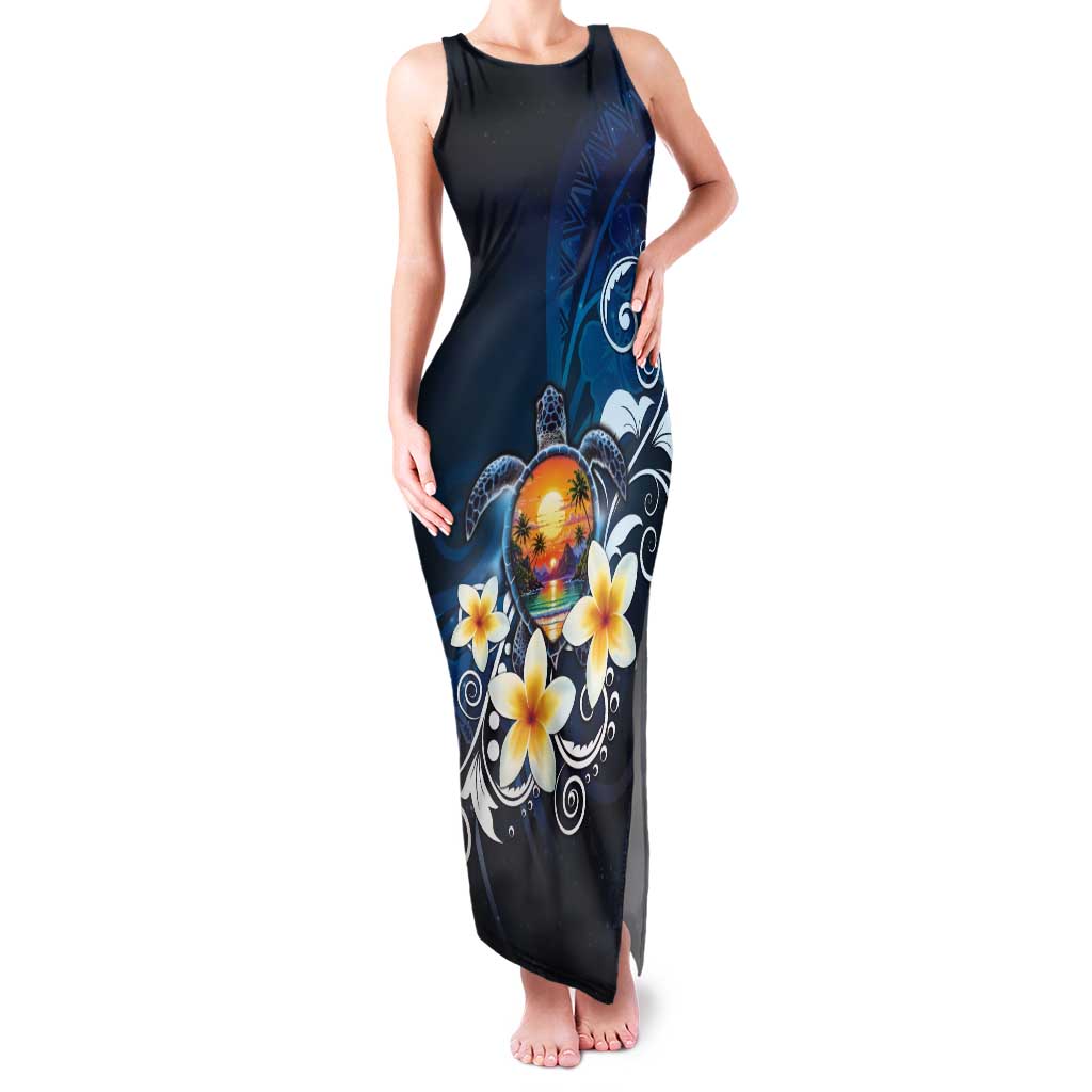 Hawaii Honu Tank Maxi Dress Polynesian Curves Plumeria - Polynesian Pride