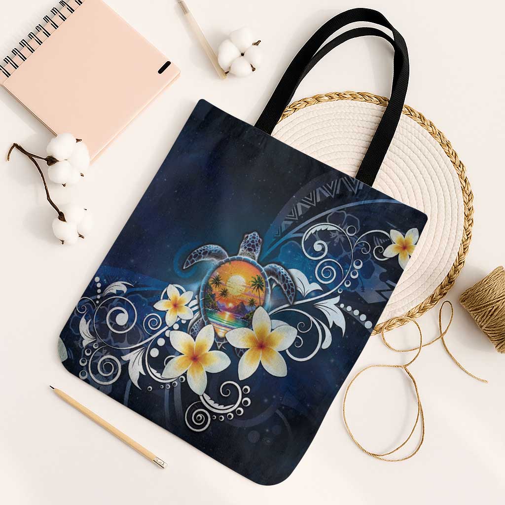 Hawaii Honu Tote Bag Polynesian Curves Plumeria - Polynesian Pride