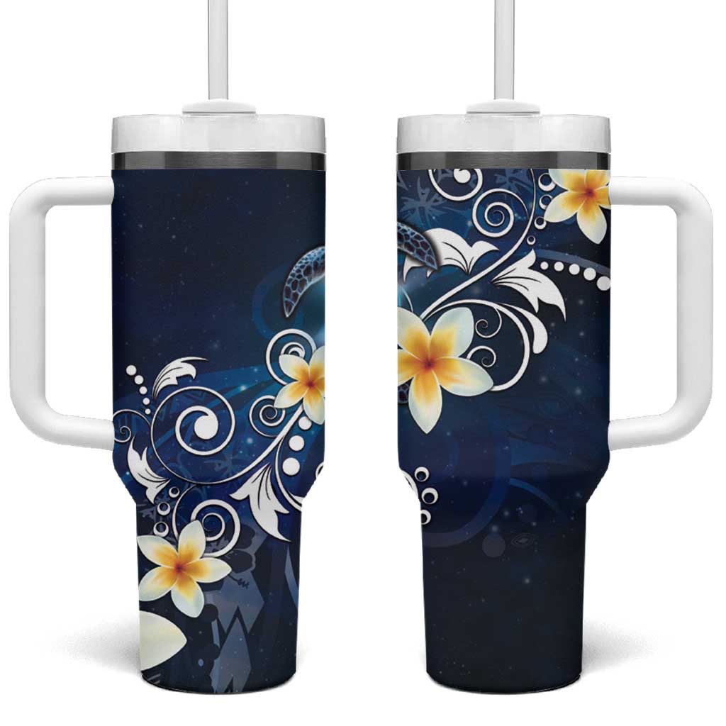 Hawaii Honu Tumbler With Handle Polynesian Curves Plumeria LT05 One Size: 40 oz Navy - Polynesian Pride
