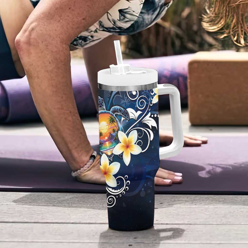 Hawaii Honu Tumbler With Handle Polynesian Curves Plumeria LT05 - Polynesian Pride