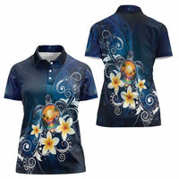 Hawaii Honu Women Polo Shirt Polynesian Curves Plumeria - Polynesian Pride