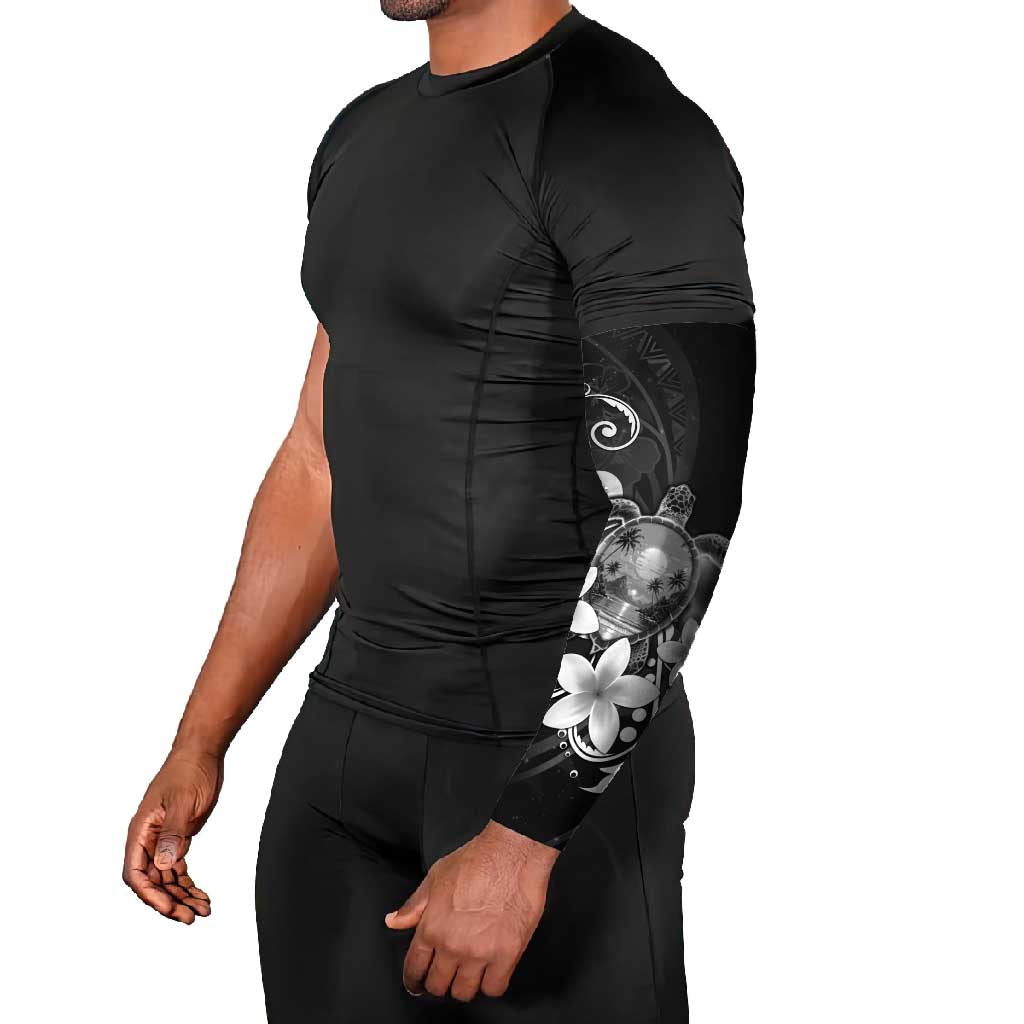 Hawaii Honu Arm Sleeves Polynesian Curves Plumeria Grayscale - Polynesian Pride