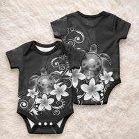 Hawaii Honu Baby Onesie Polynesian Curves Plumeria Grayscale