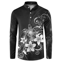 Hawaii Honu Button Sweatshirt Polynesian Curves Plumeria Grayscale - Polynesian Pride