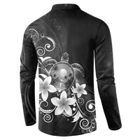 Hawaii Honu Button Sweatshirt Polynesian Curves Plumeria Grayscale - Polynesian Pride