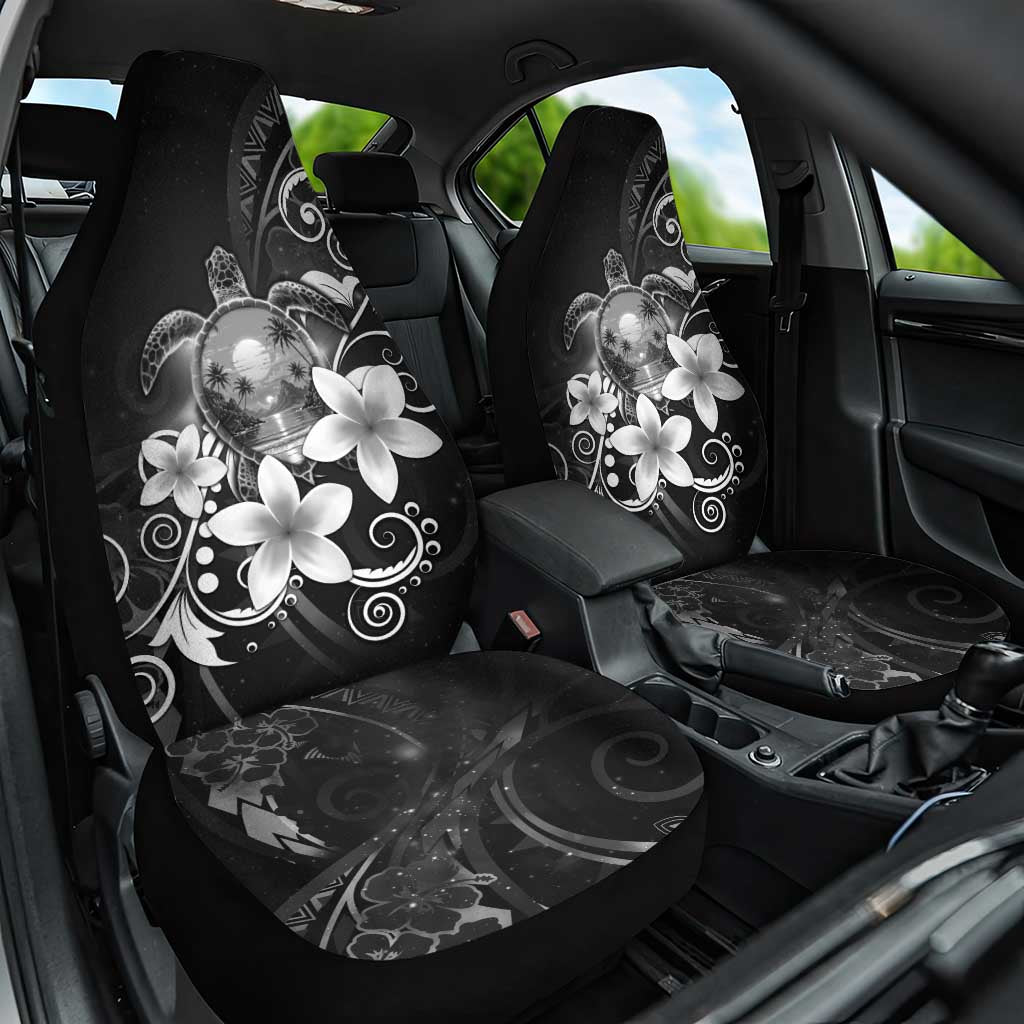 Hawaii Honu Car Seat Cover Polynesian Curves Plumeria Grayscale - Polynesian Pride