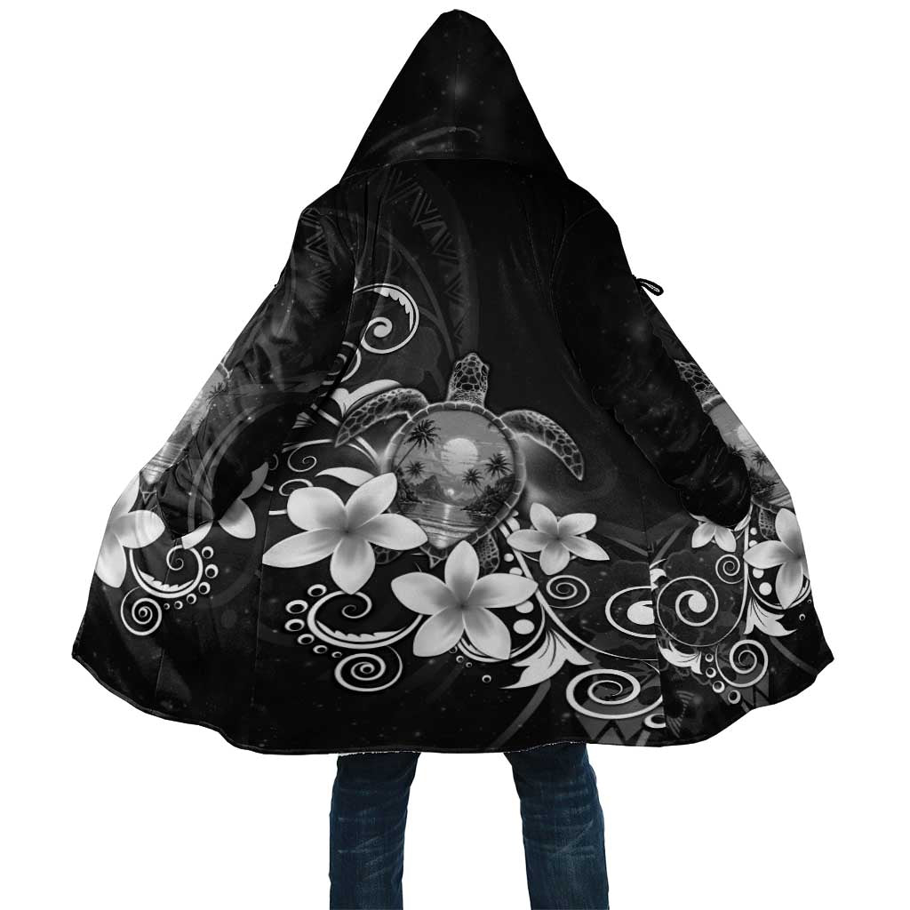 Hawaii Honu Cloak Polynesian Curves Plumeria Grayscale - Polynesian Pride