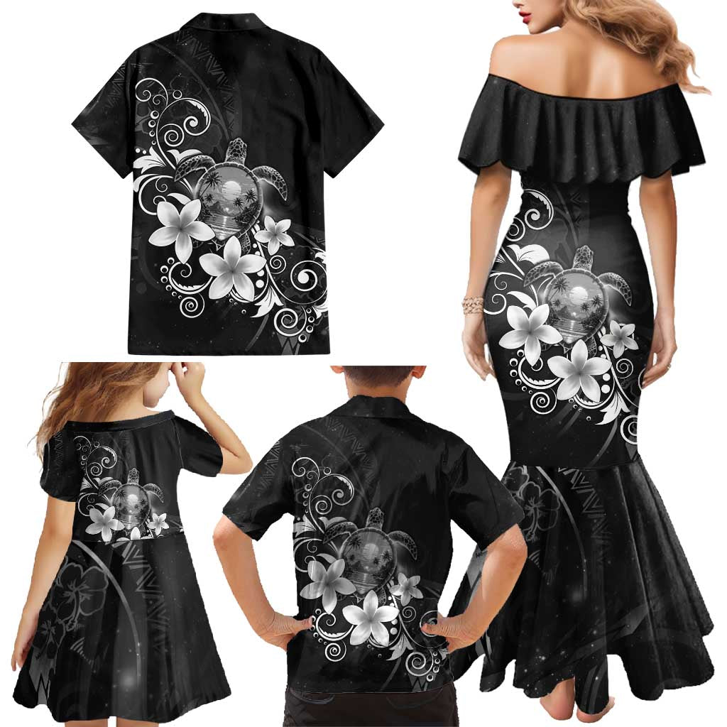 Hawaii Honu Family Matching Mermaid Dress and Hawaiian Shirt Polynesian Curves Plumeria Grayscale LT05 - Polynesian Pride
