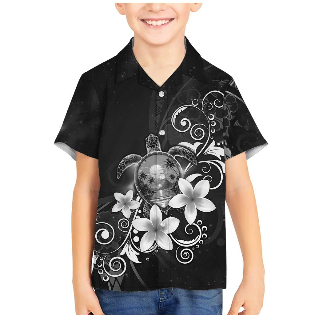 Hawaii Honu Family Matching Mermaid Dress and Hawaiian Shirt Polynesian Curves Plumeria Grayscale LT05 Son's Shirt Black - Polynesian Pride