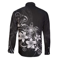 Hawaii Honu Family Matching Off The Shoulder Long Sleeve Dress and Hawaiian Shirt Polynesian Curves Plumeria Grayscale LT05 - Polynesian Pride