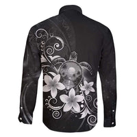 Hawaii Honu Family Matching Off Shoulder Short Dress and Hawaiian Shirt Polynesian Curves Plumeria Grayscale LT05 - Polynesian Pride