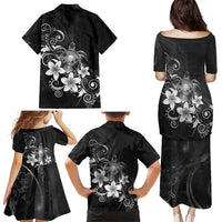 Hawaii Honu Family Matching Puletasi and Hawaiian Shirt Polynesian Curves Plumeria Grayscale LT05 - Polynesian Pride