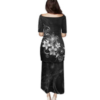 Hawaii Honu Family Matching Puletasi and Hawaiian Shirt Polynesian Curves Plumeria Grayscale LT05 - Polynesian Pride