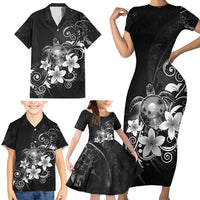 Hawaii Honu Family Matching Short Sleeve Bodycon Dress and Hawaiian Shirt Polynesian Curves Plumeria Grayscale LT05 - Polynesian Pride