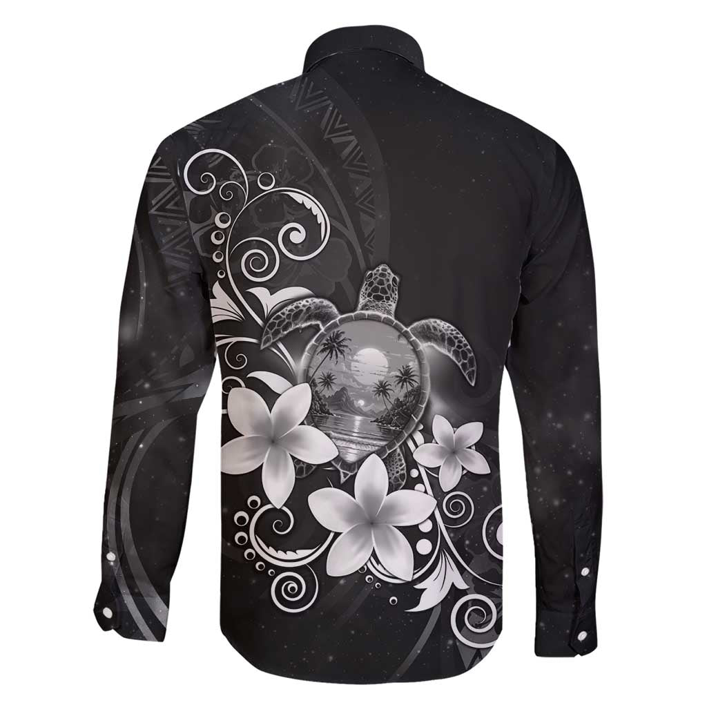 Hawaii Honu Family Matching Short Sleeve Bodycon Dress and Hawaiian Shirt Polynesian Curves Plumeria Grayscale LT05 - Polynesian Pride